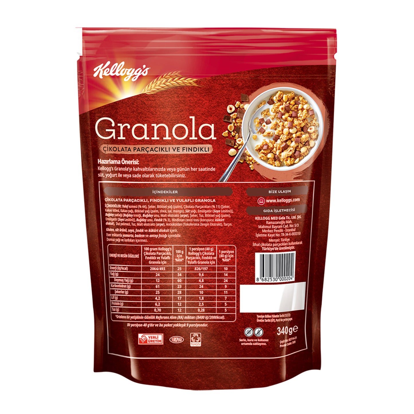Kellogg's Granola Çikolata Parçacıklı Ve Fındıklı 340 G