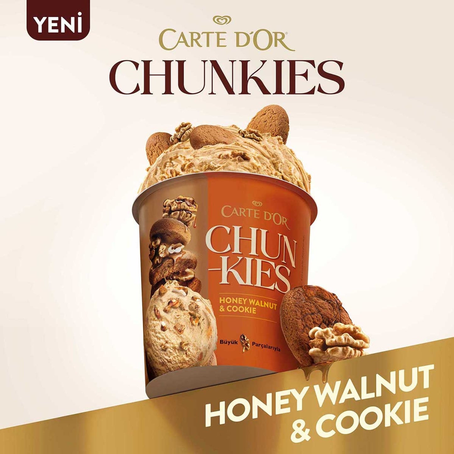 Carte d'Or Chunkies Ballı Ceviz & Tarçınlı Kurabiye, Karamelli Dondurma 430 Ml