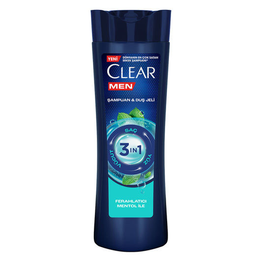 Clear Men 3 in 1 Şampuan & Duş Jeli Ferahlatıcı Mentol Etkisi Saç Yüz Vücut İçin 350 ml