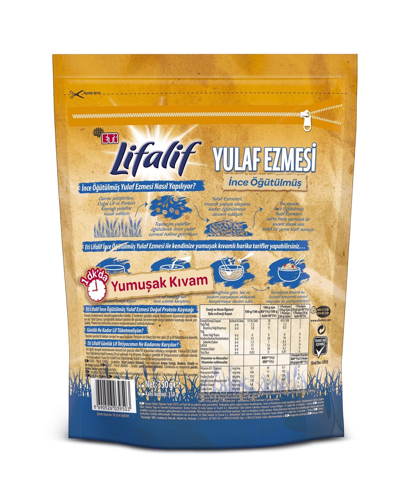 Eti Lifalif İnce Öğütülmüş Yulaf Ezmesi 350 G