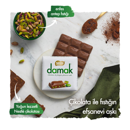 Nestle Damak Antep Fıstıklı Sütlü Kare Çikolata 60 G
