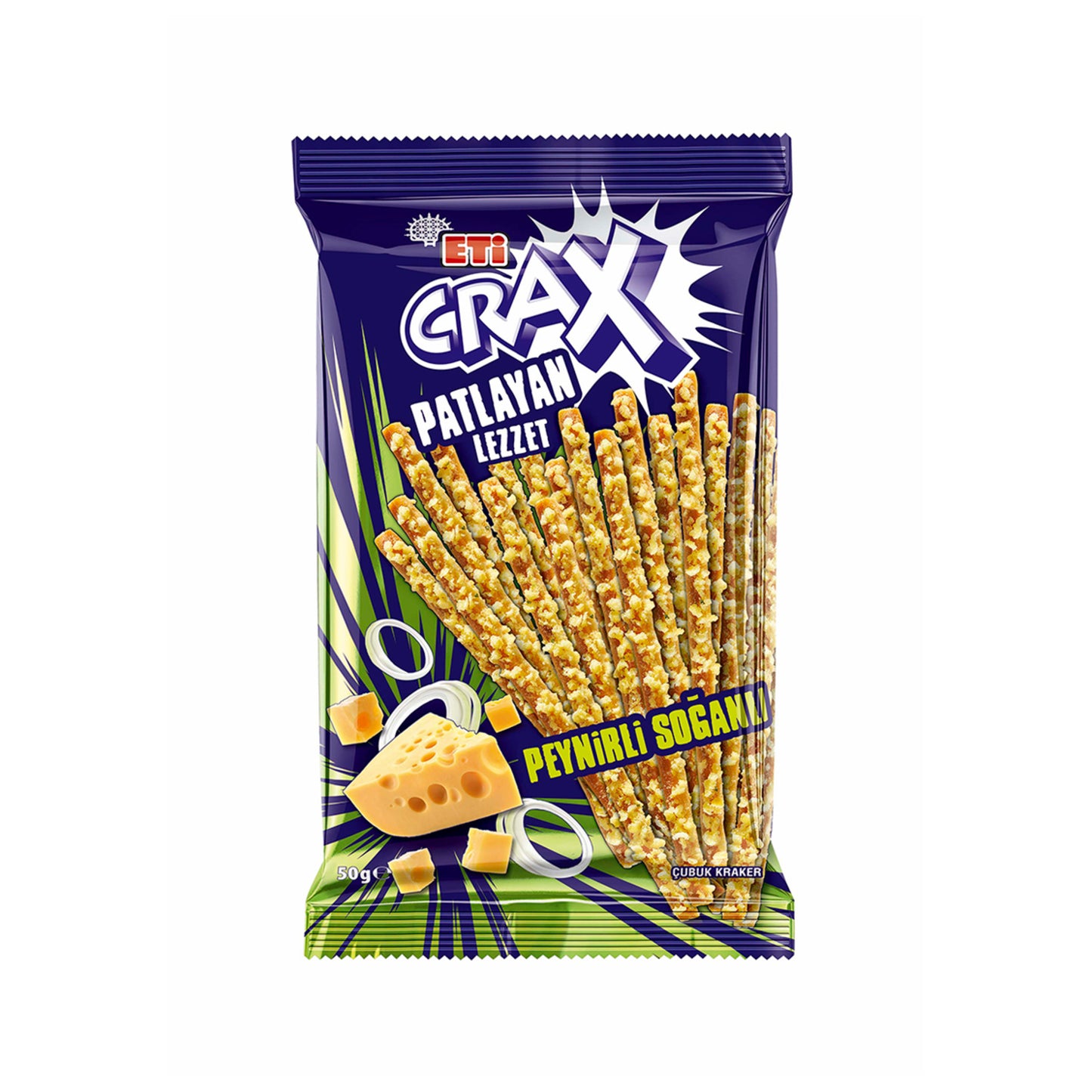 Eti Crax Patlayan Lezzet Peynirli Soğanlı Çubuk Kraker 50 G