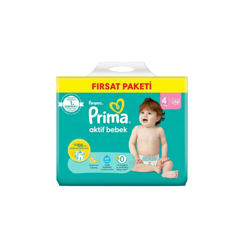 Prima Bebek Bezi Aktif Bebek 4 Beden 74 Adet Mega Fırsat Paketi