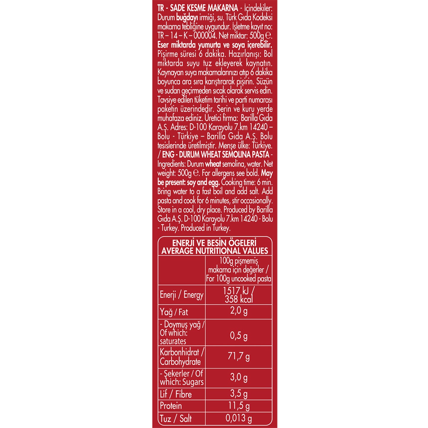 Filiz Erişte Makarna 500 G