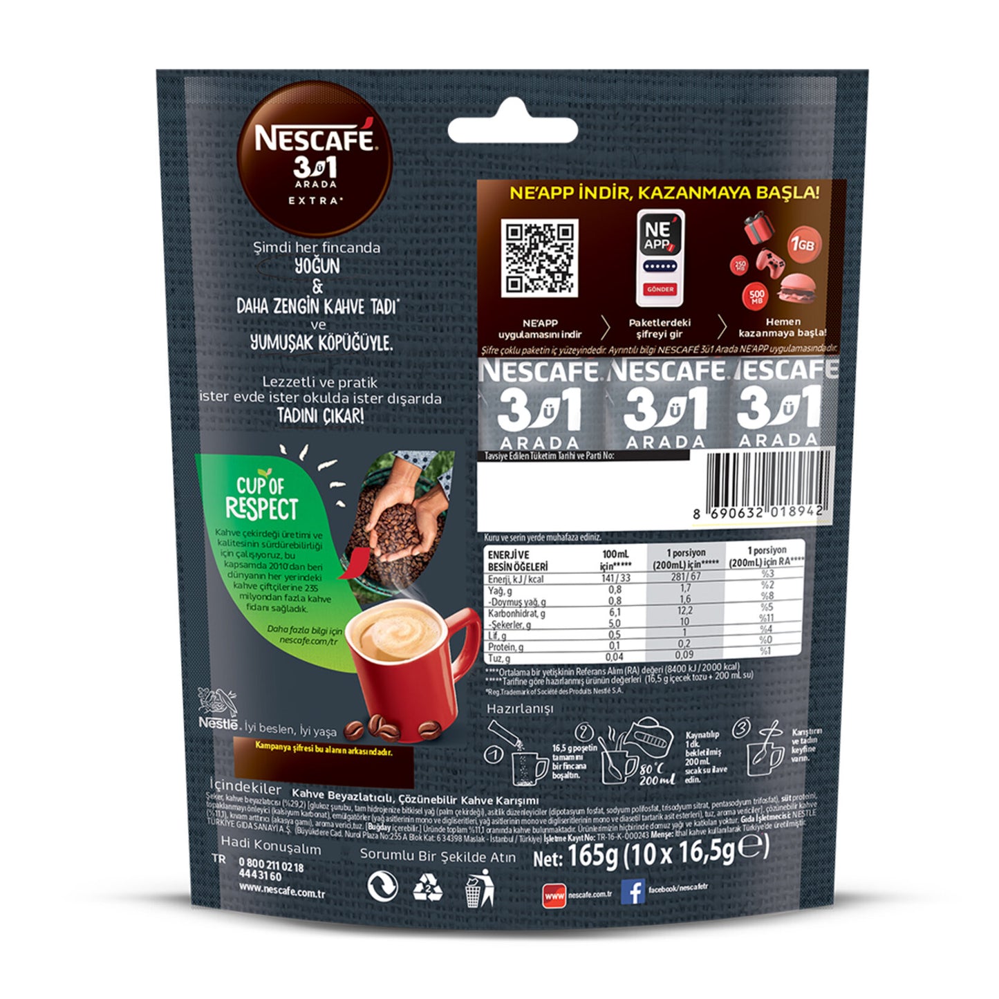 Nescafé 3ü1 Arada Extra Paket 10 x 16.5 G
