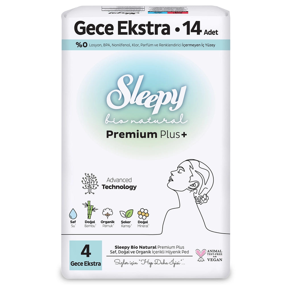 Sleepy Bio Natural Premium Plus+ Süper Eco Gece Ekstra Hijyenik Ped 14'lü