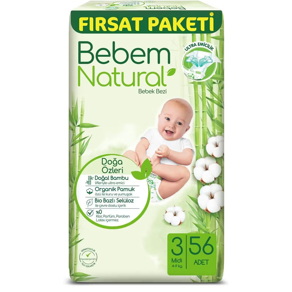 Bebem Natural No:3 Midi 56 Adet Bebek Bezi