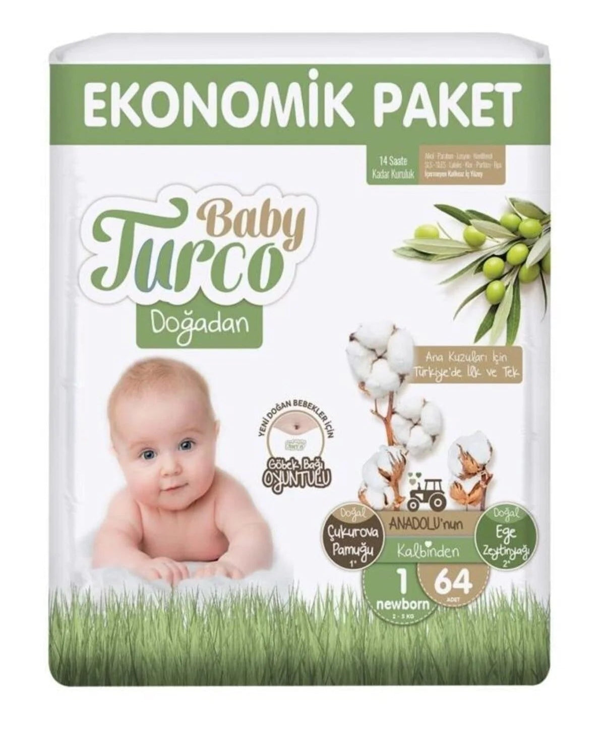 Baby Turco Ekonomik Paket 1 Numara Yenidoğan 64'lü Bebek Bezi